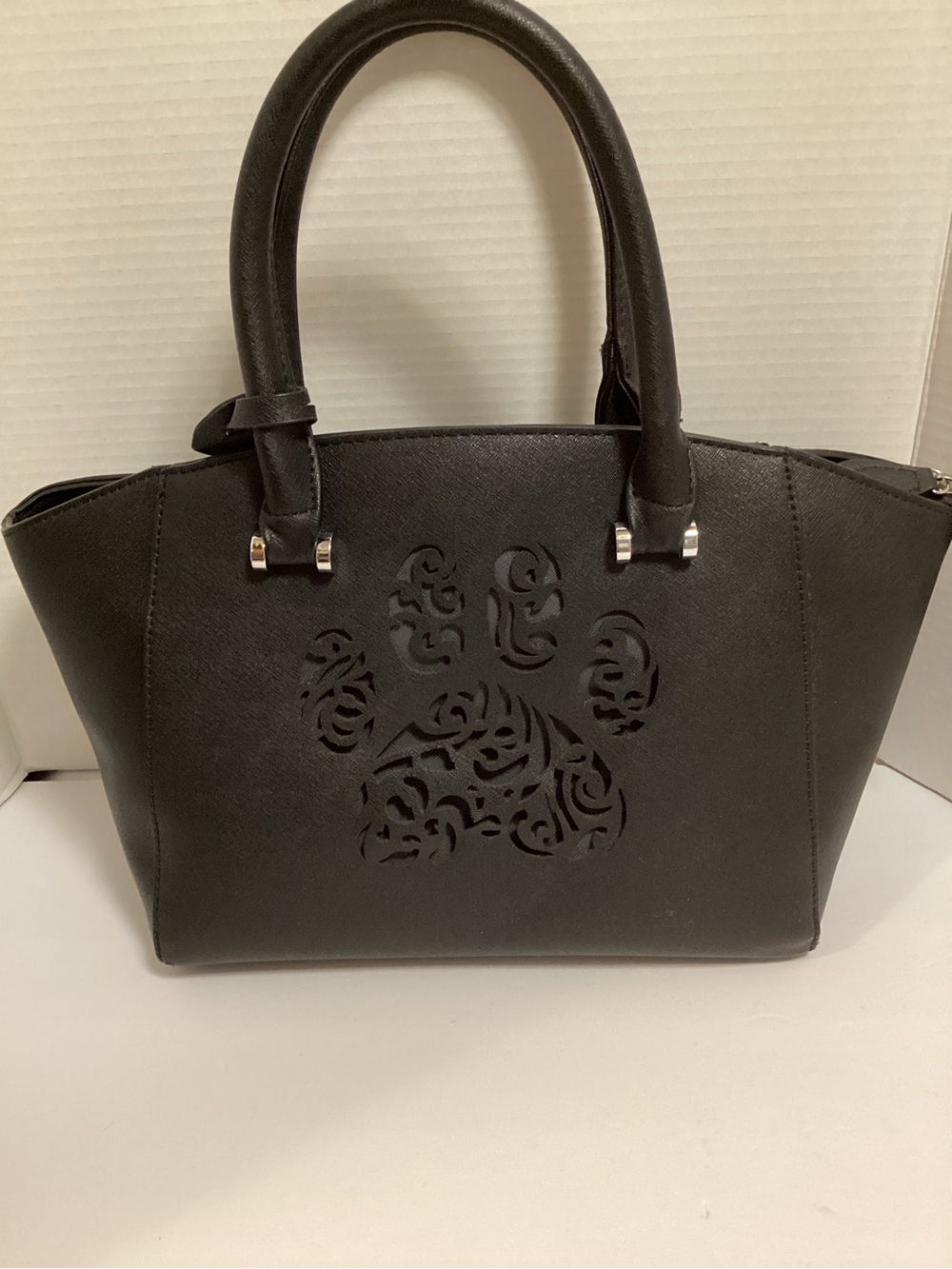 Black Women's Top-Handle Tote Bag with Paw Cutout